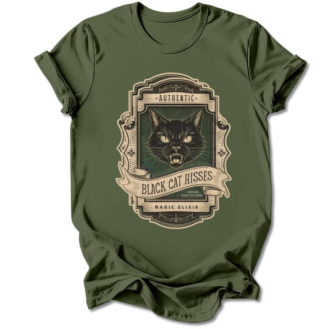 T-Shirt Military Green / S BLACK CAT HISSES T-SHIRT