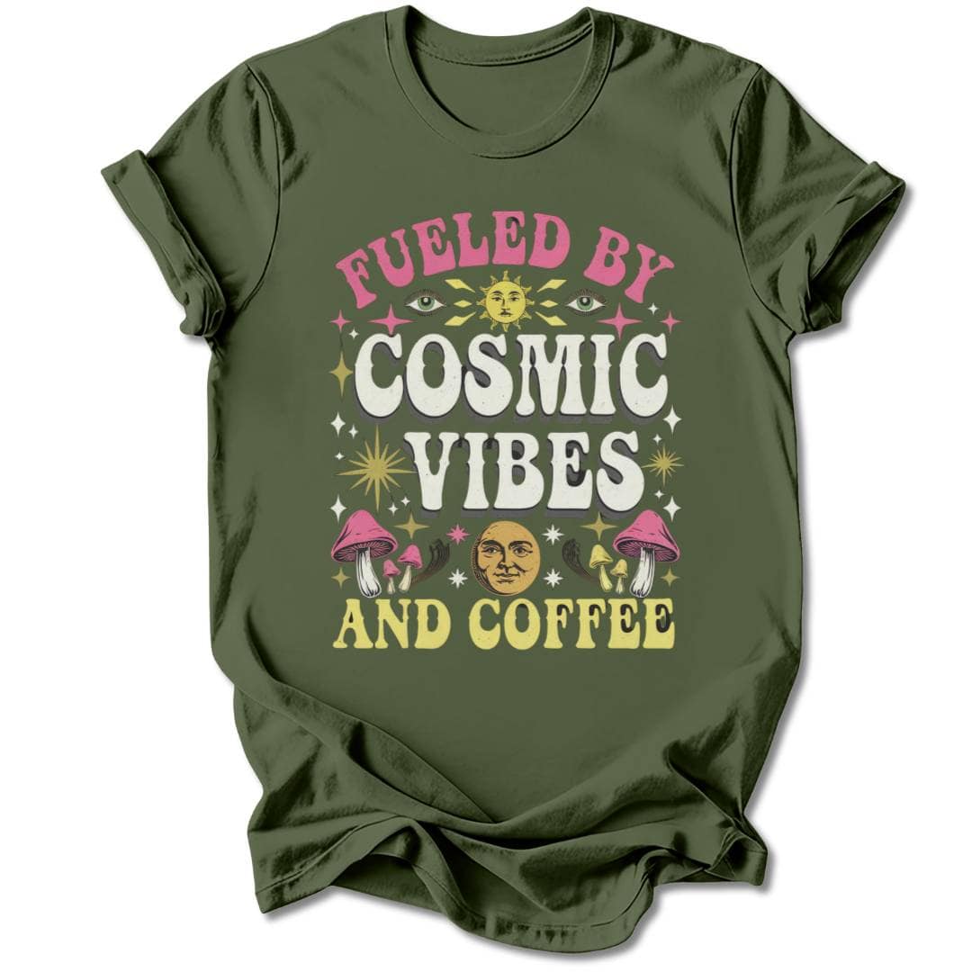 T-Shirt Military Green / S COSMIC VIBES AND COFFEE T-SHIRT