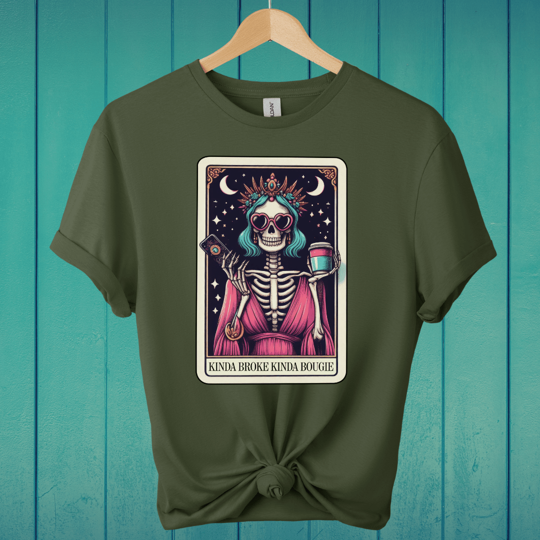 T-Shirt Military Green / S Kinda Broke, Kinda Bougie Tarot T-Shirt