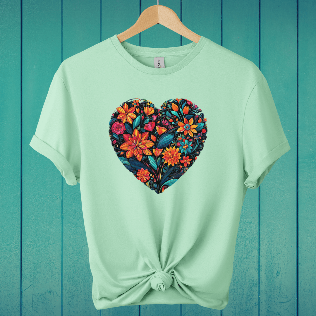 T-Shirt Mint Green / S Floral Heart T-Shirt