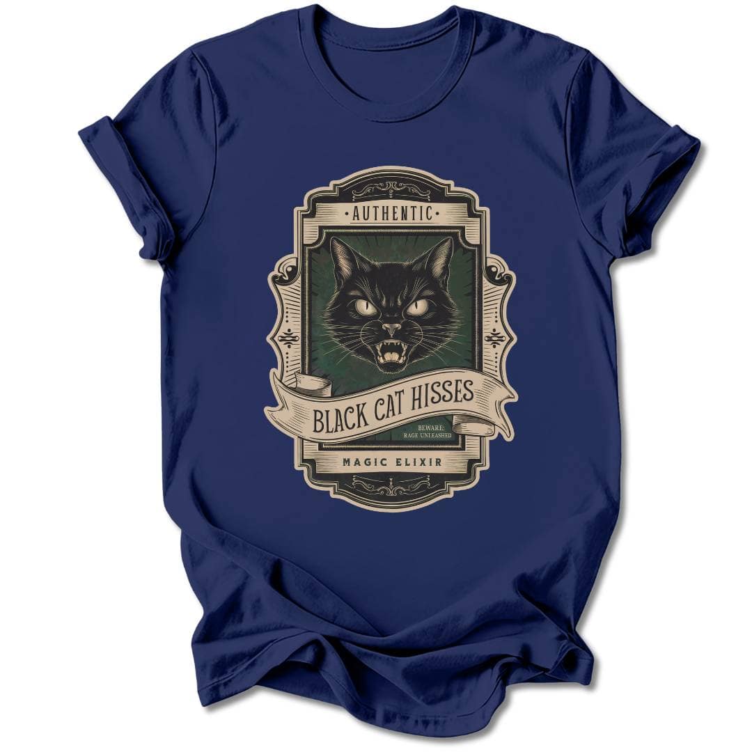 T-Shirt Navy / S BLACK CAT HISSES T-SHIRT