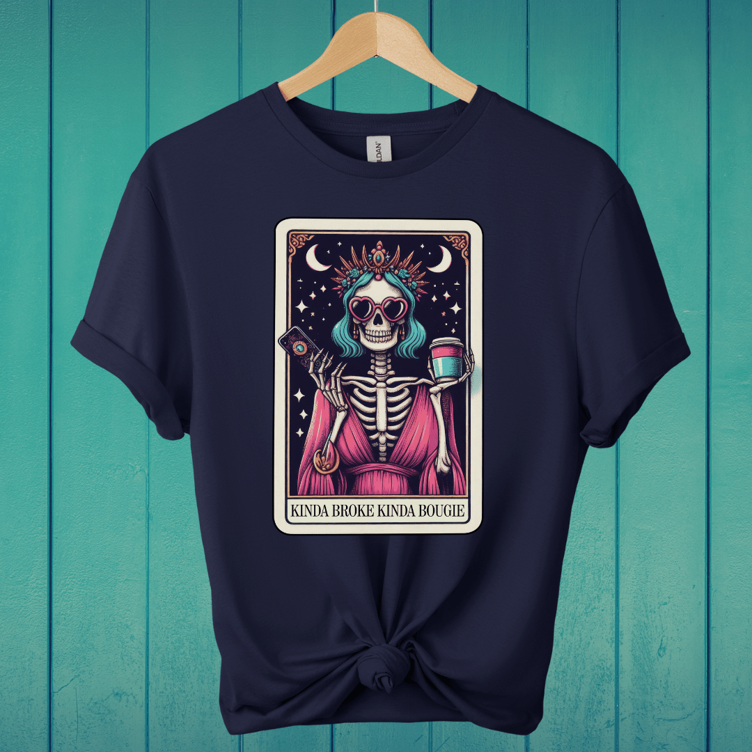 T-Shirt Navy / S Kinda Broke, Kinda Bougie Tarot T-Shirt