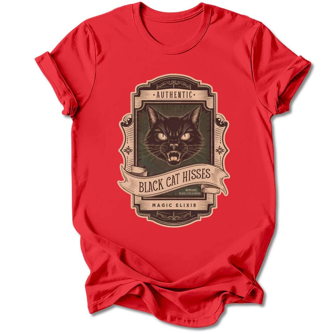 T-Shirt Red / M BLACK CAT HISSES T-SHIRT