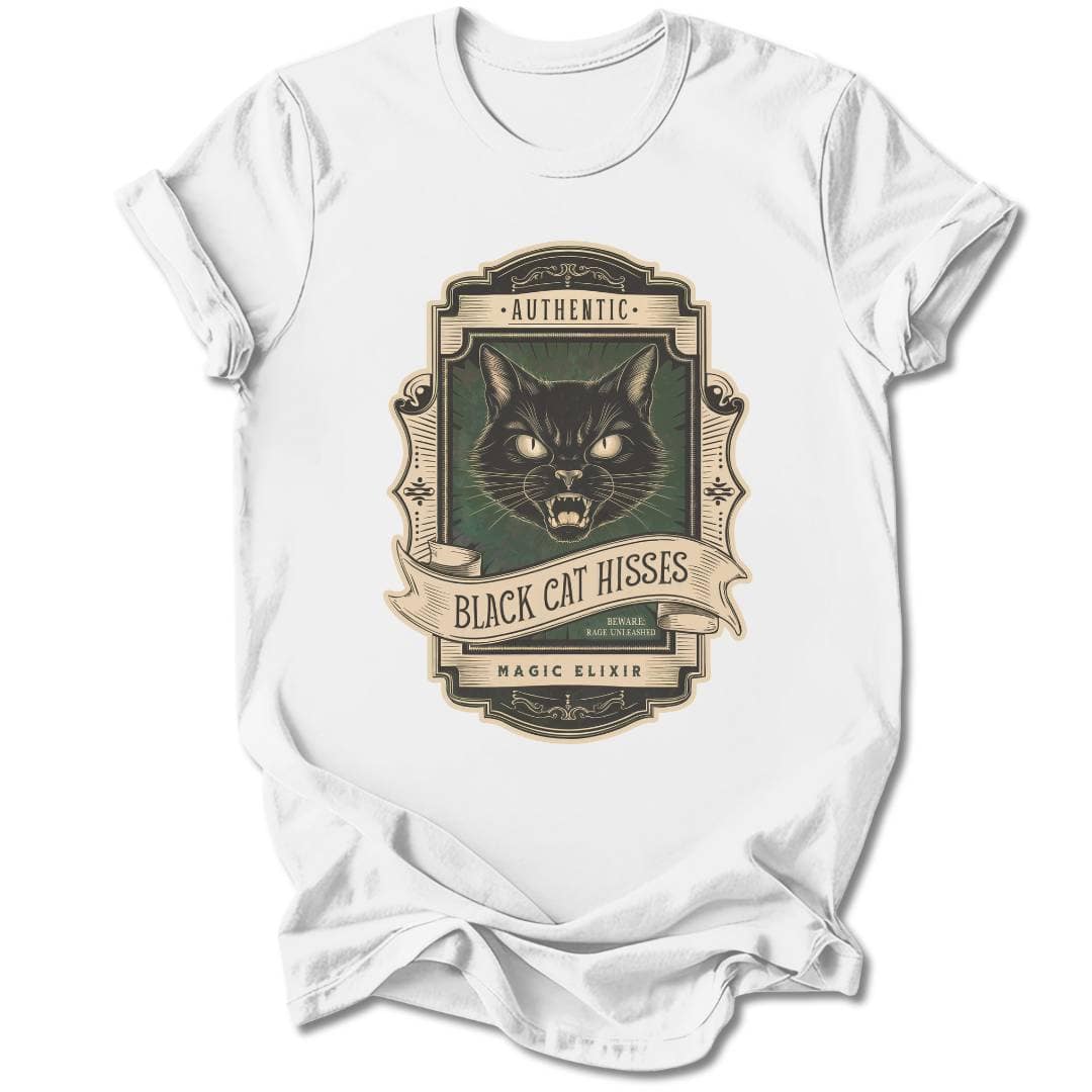 T-Shirt White / S BLACK CAT HISSES T-SHIRT