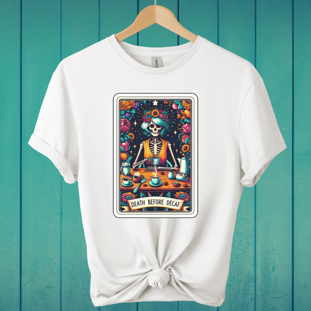 T-Shirt White / S Death Before Decaf Tarot T-Shirt